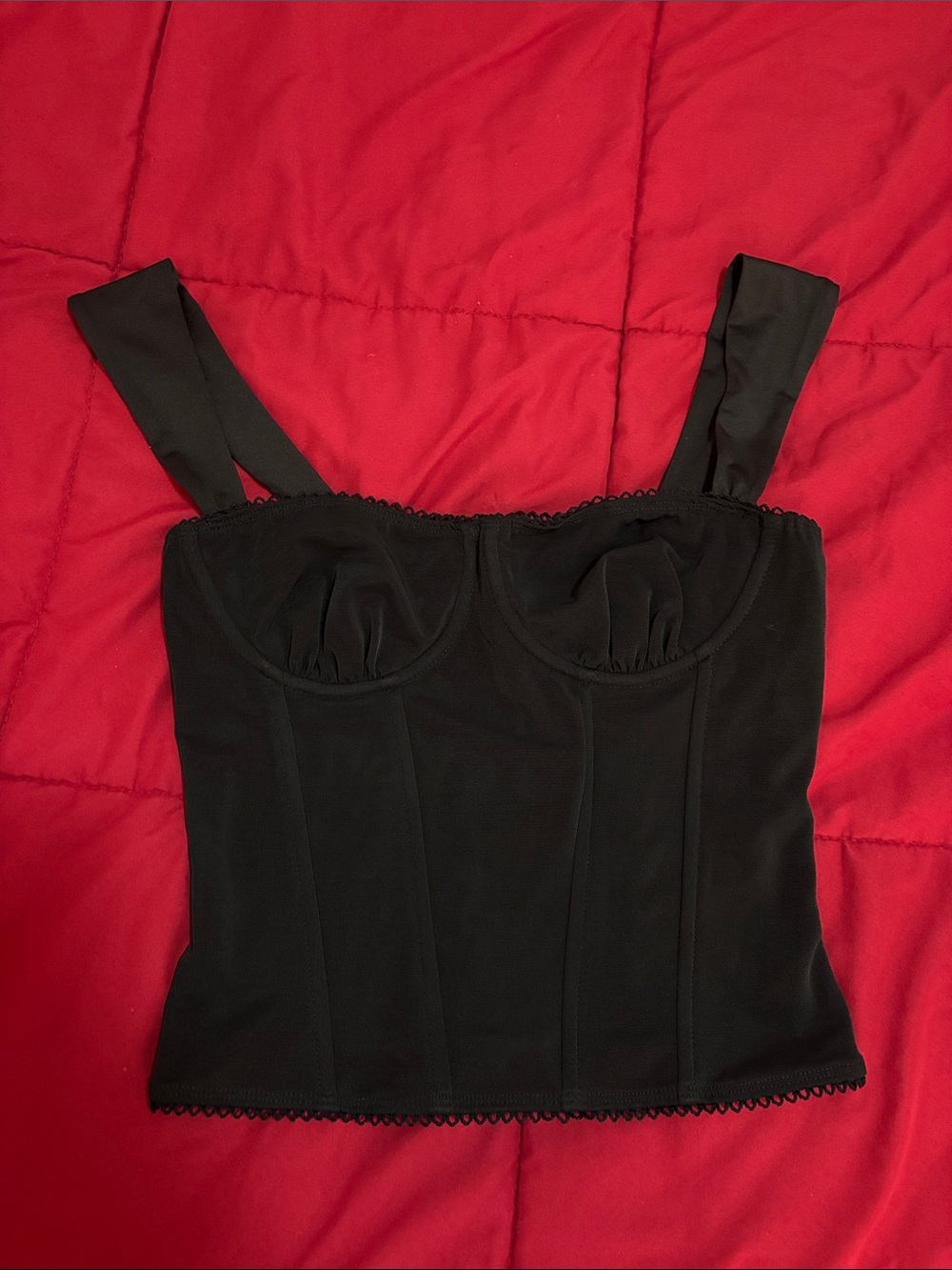 Edikted Black Bustier Crop Top with Lace Trim